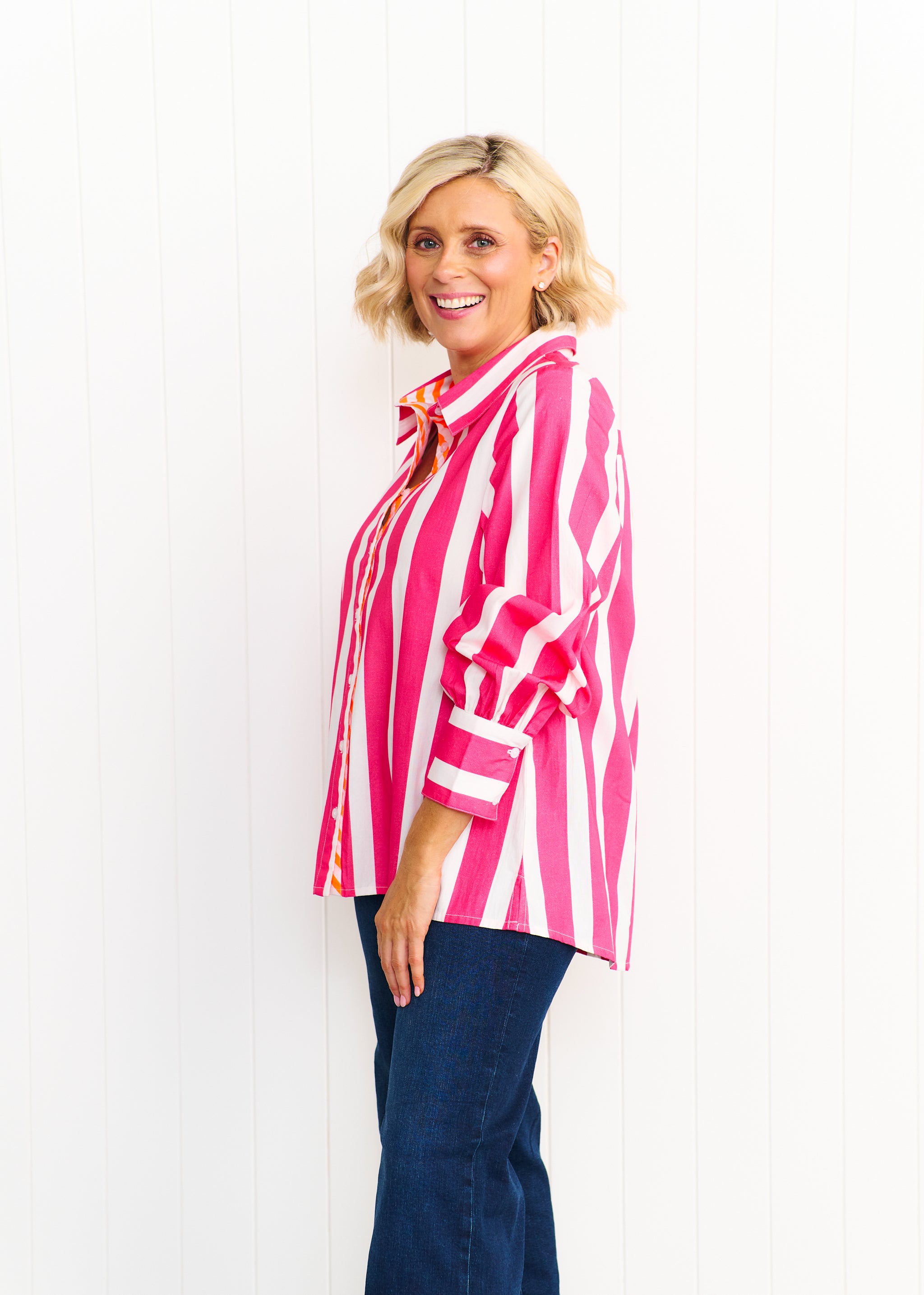 Sardinia Shirt - Pink & White Stripe