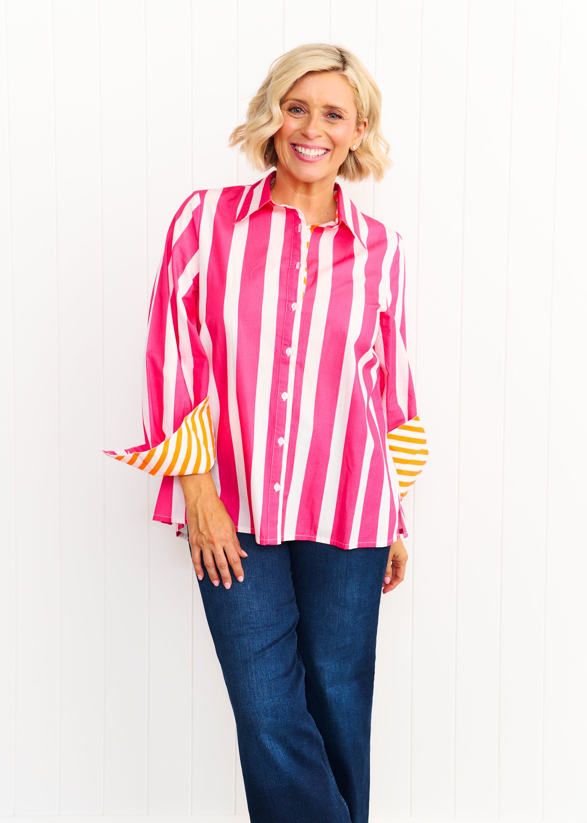 Sardinia Shirt - Pink & White Stripe