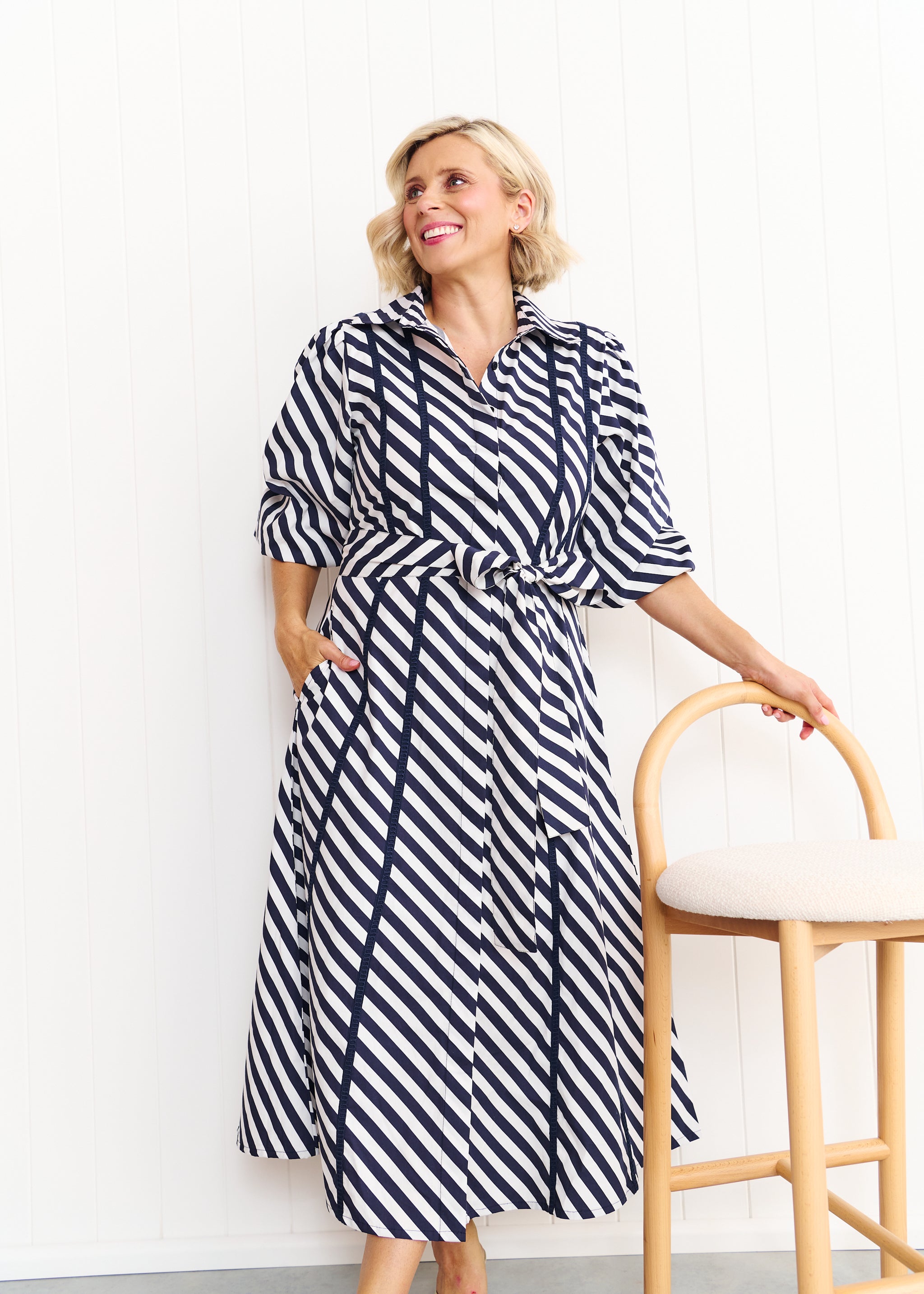 Sienna Dress - Navy & White Stripe