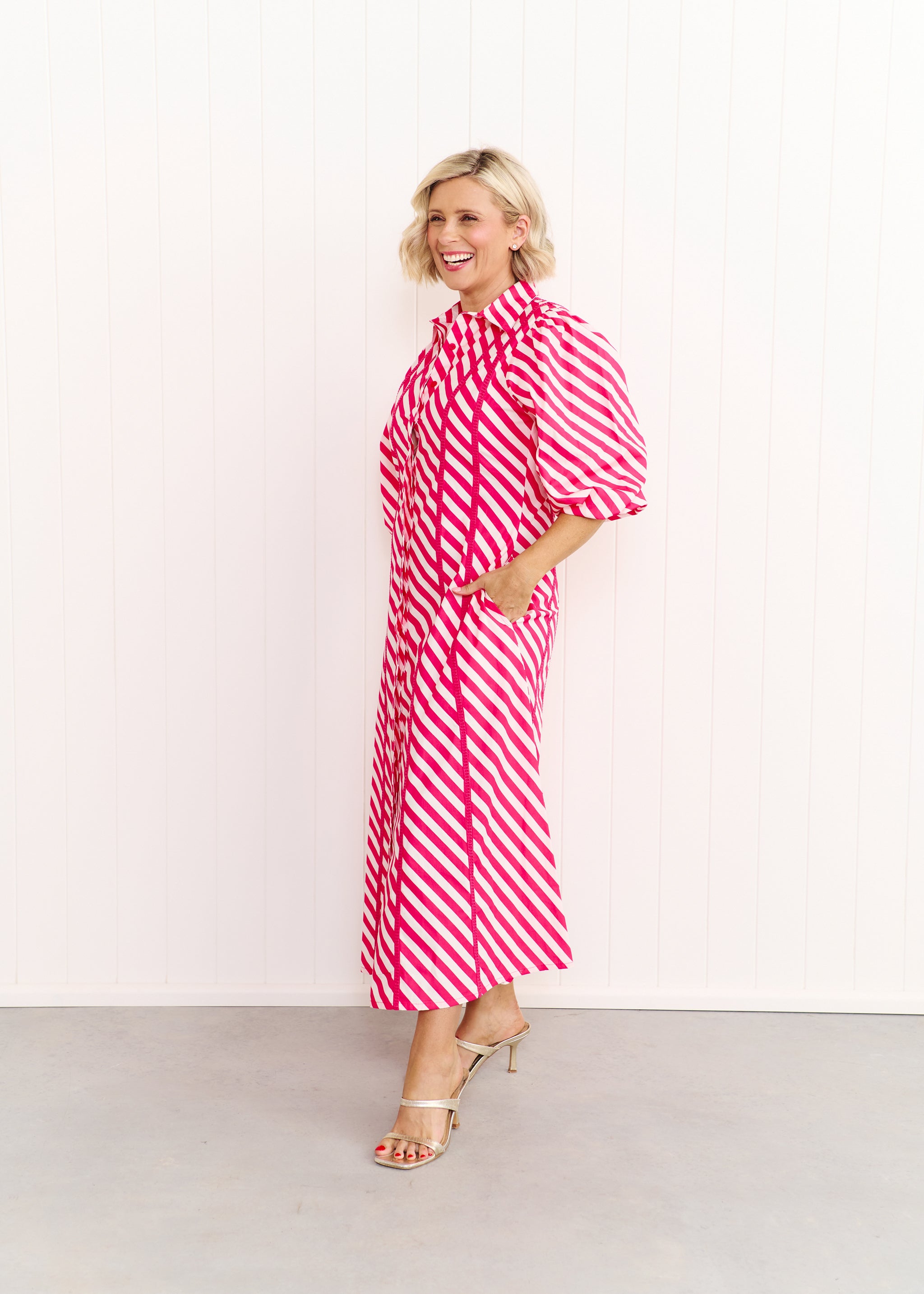 Sienna Dress - Pink & White Stripe