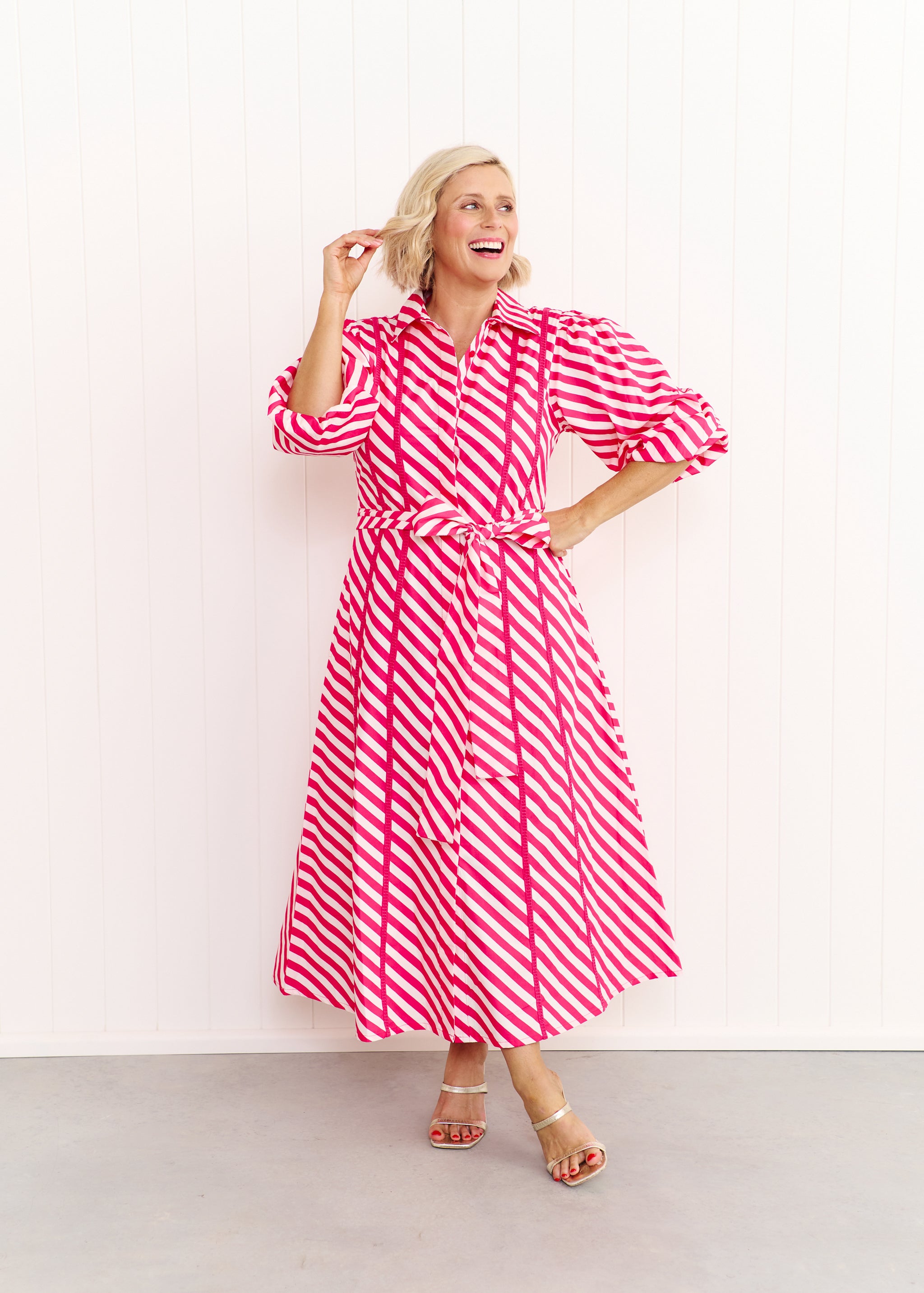 Sienna Dress - Pink & White Stripe