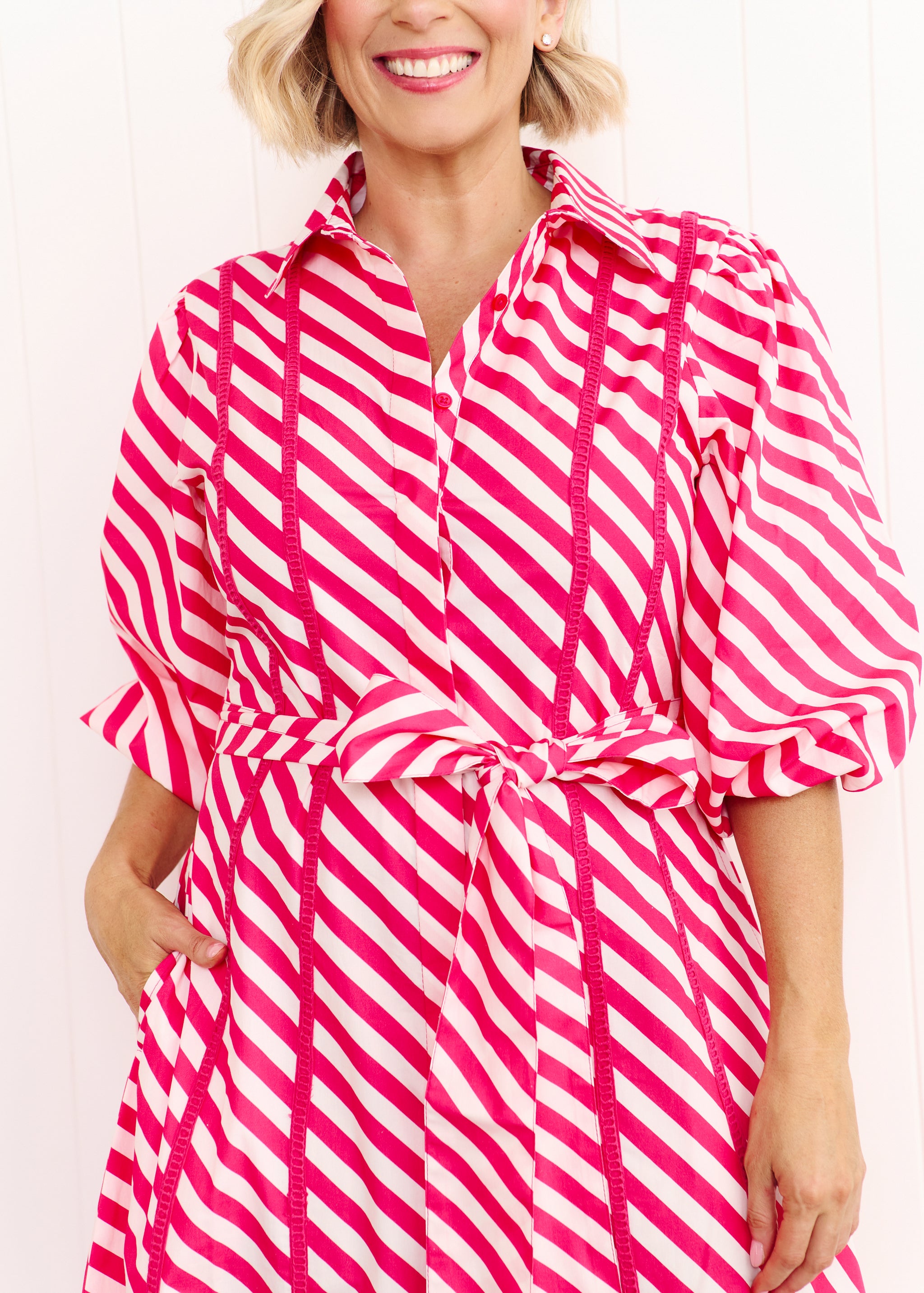 Sienna Dress - Pink & White Stripe