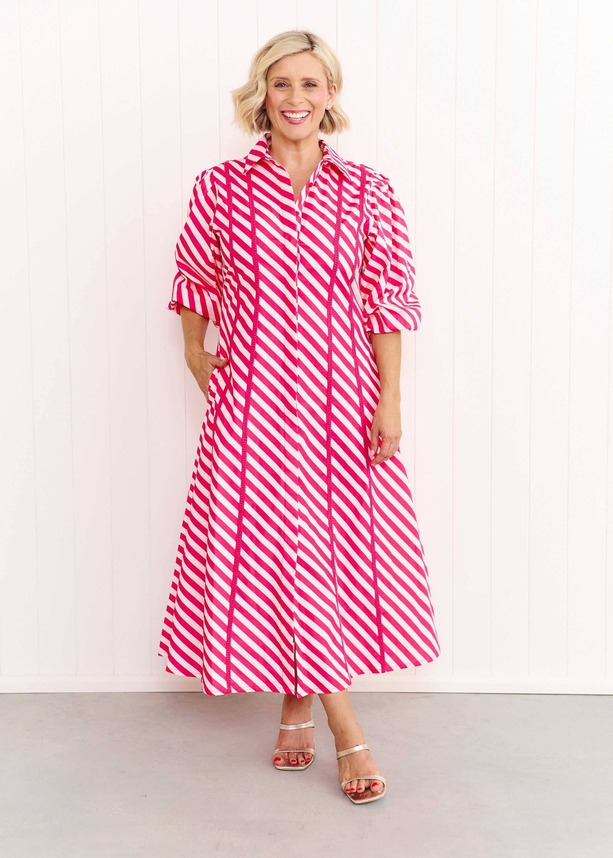 Sienna Dress - Pink & White Stripe