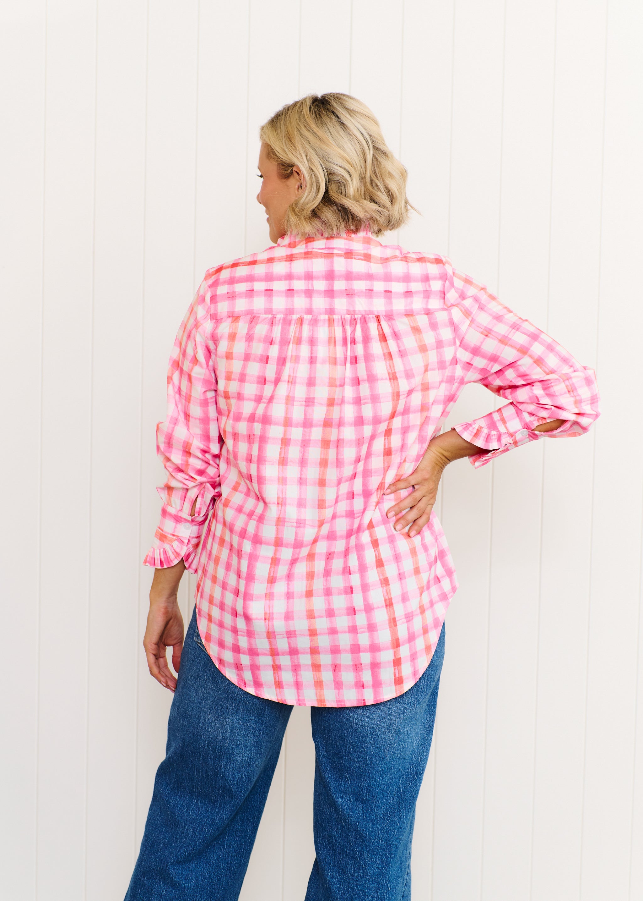 Tilly Shirt - Pastel Pink & Orange Gingham