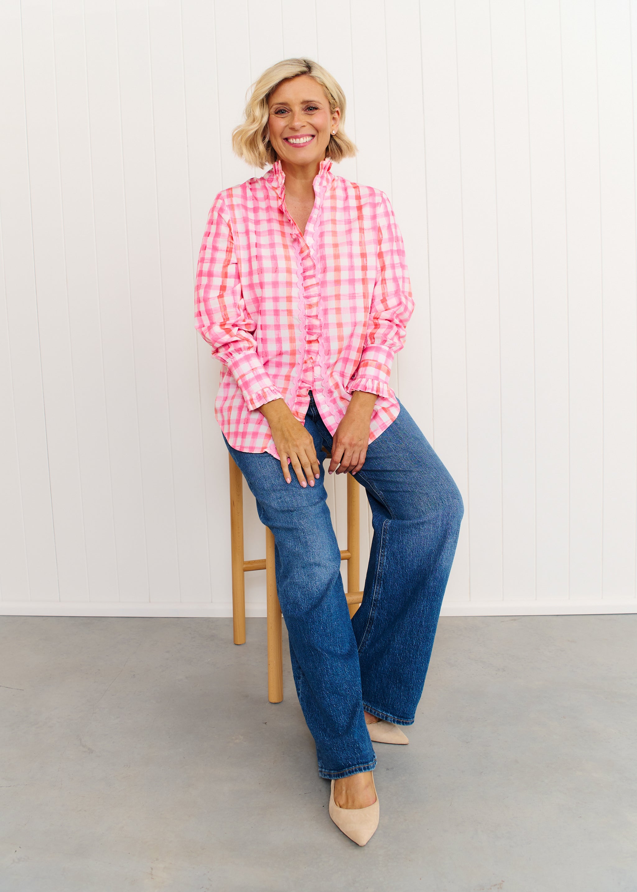 Tilly Shirt - Pastel Pink & Orange Gingham