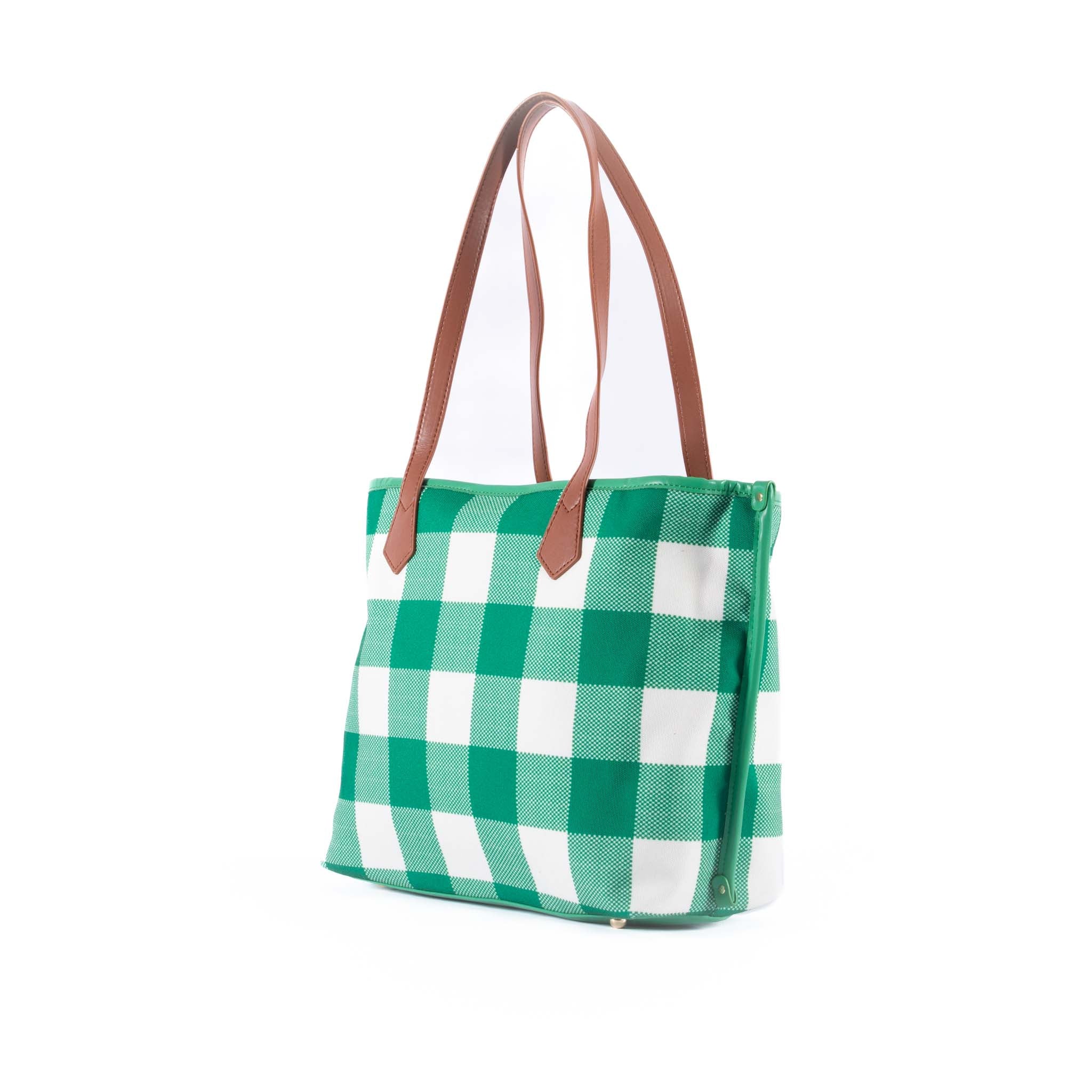 Capri - Green & White Gingham Tote