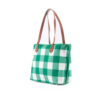 Capri - Green & White Gingham Tote