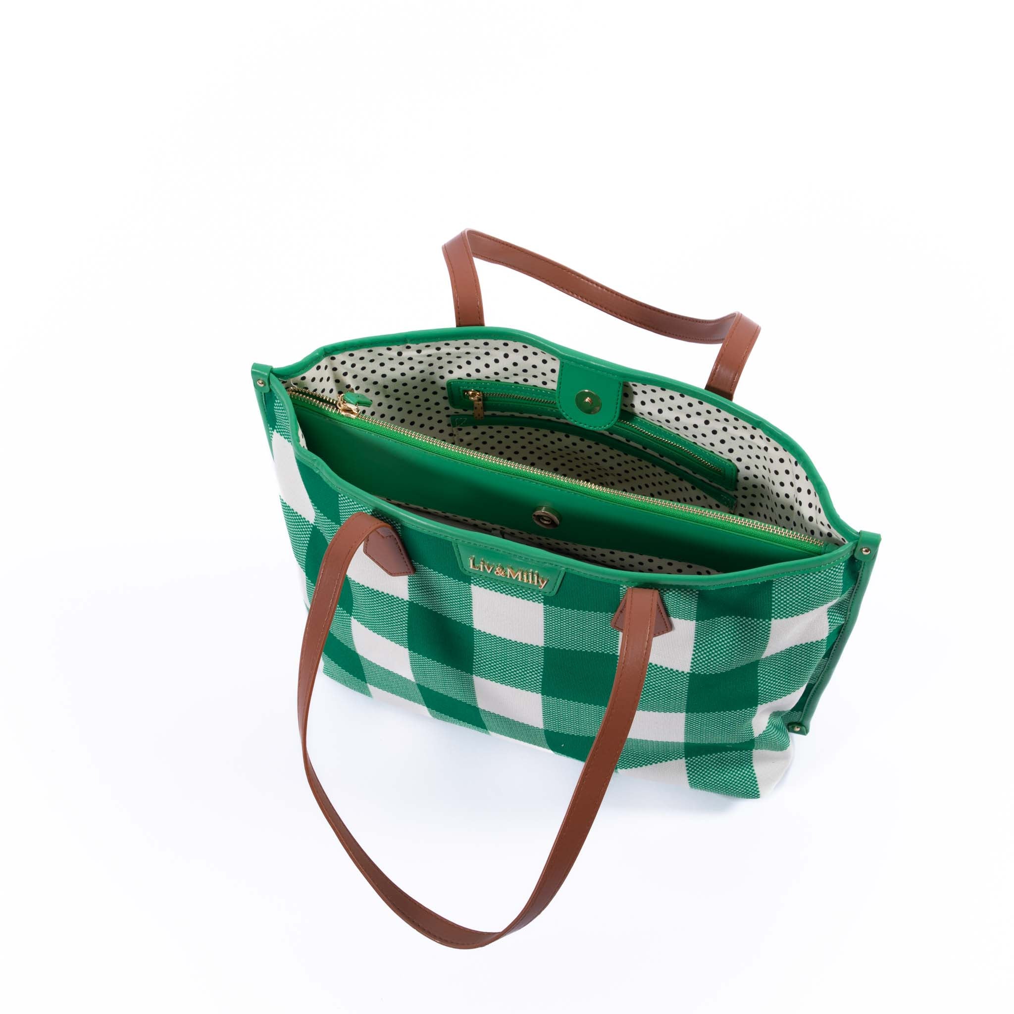 Capri - Green & White Gingham Tote