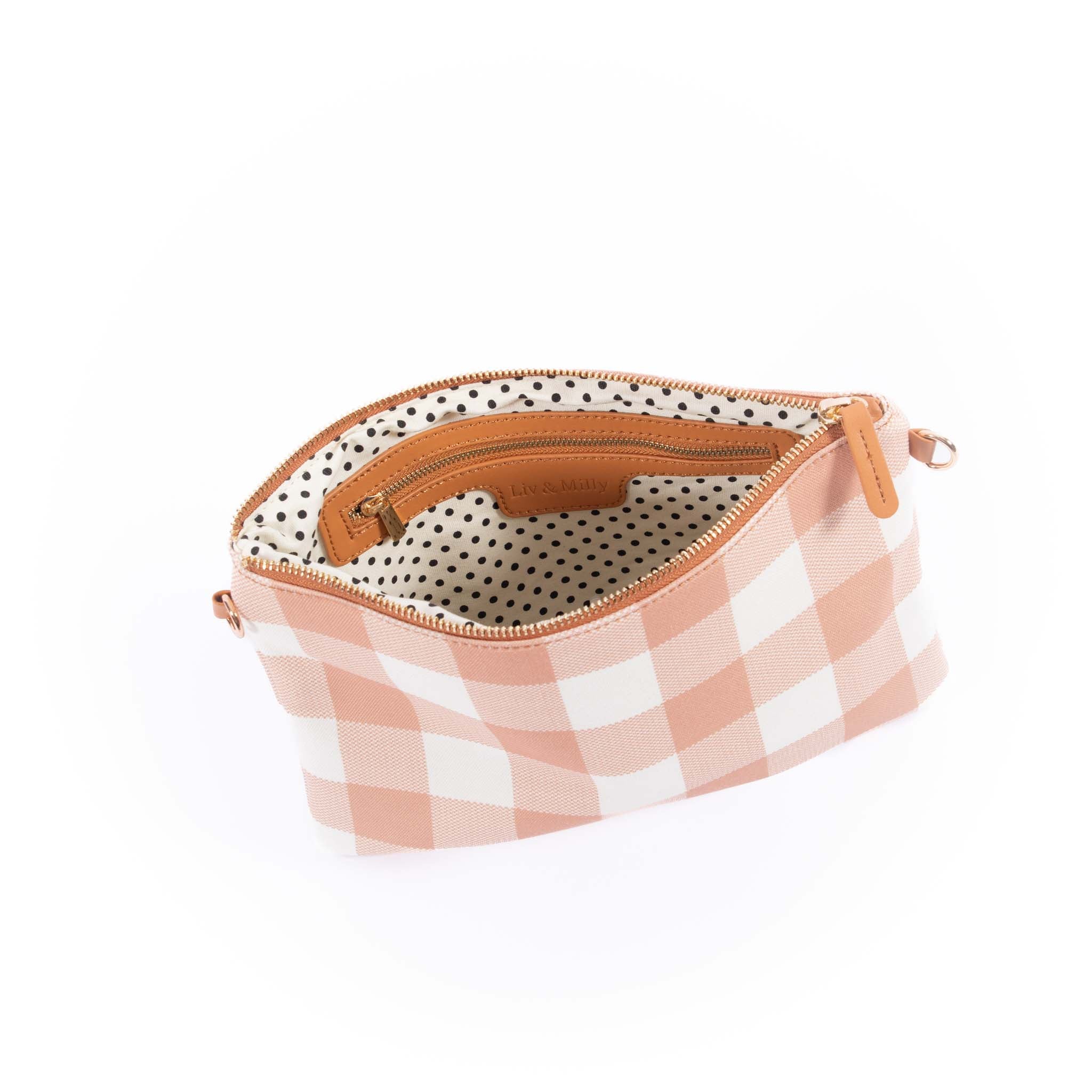 Capri - Latte & White Gingham Crossbody (Large)