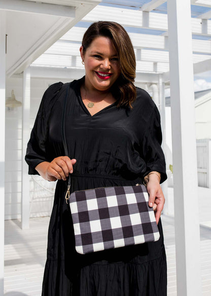 Capri - Black & White Gingham Crossbody (Large)