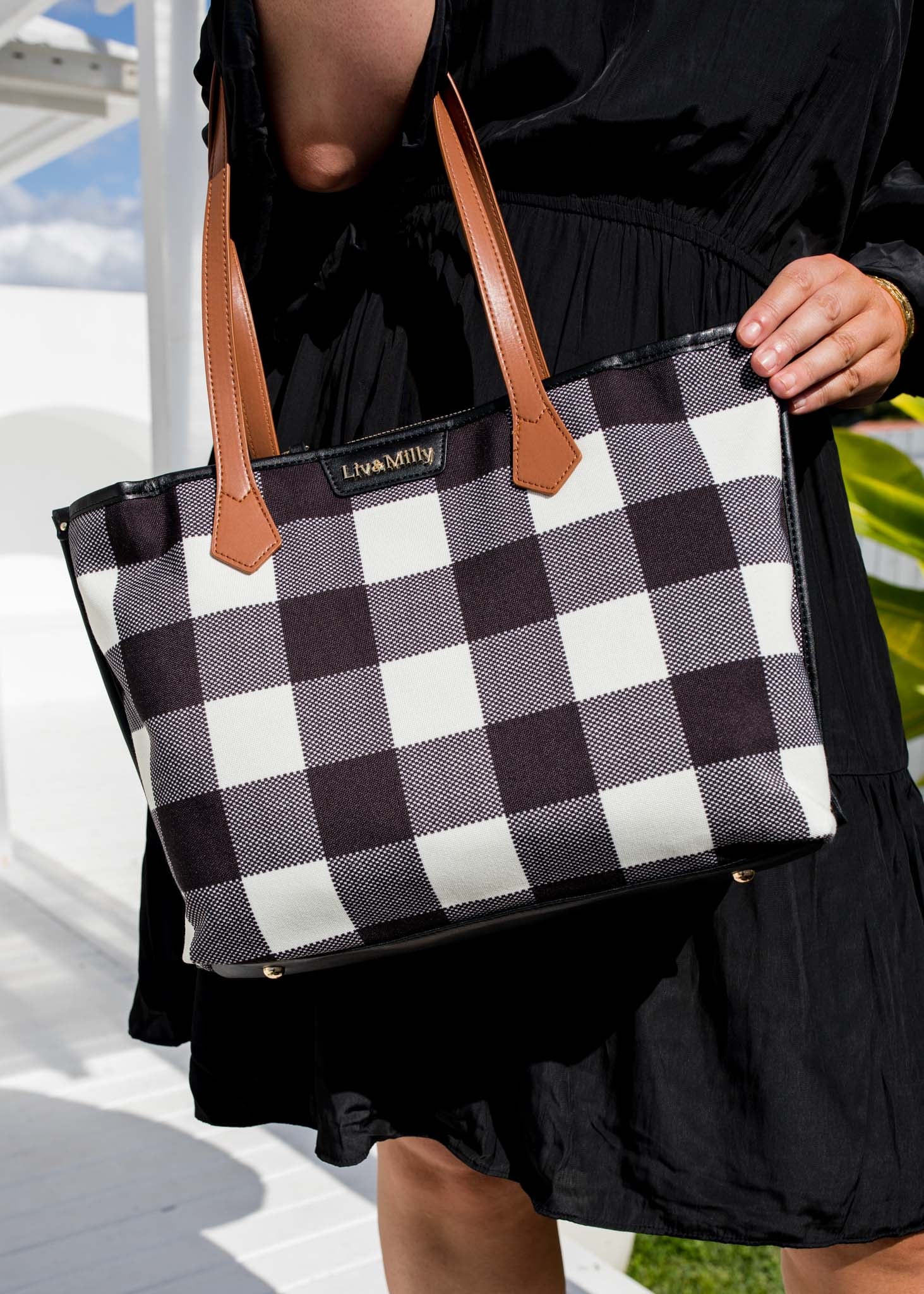 Capri - Black & White Gingham Tote