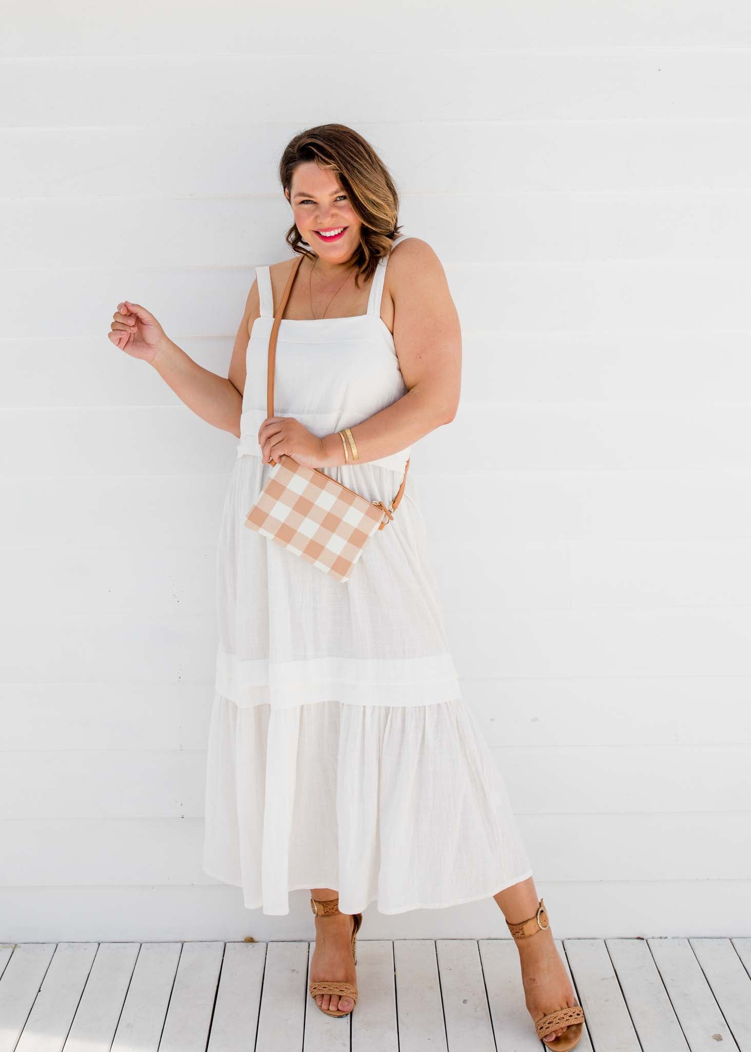 Capri - Latte & White Gingham Crossbody (Small)