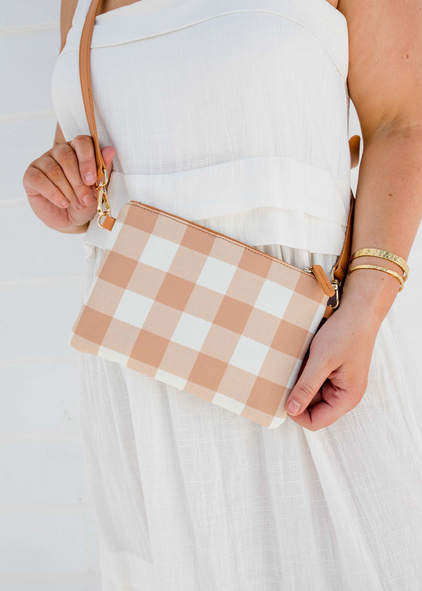 Capri - Latte & White Gingham Crossbody (Small)