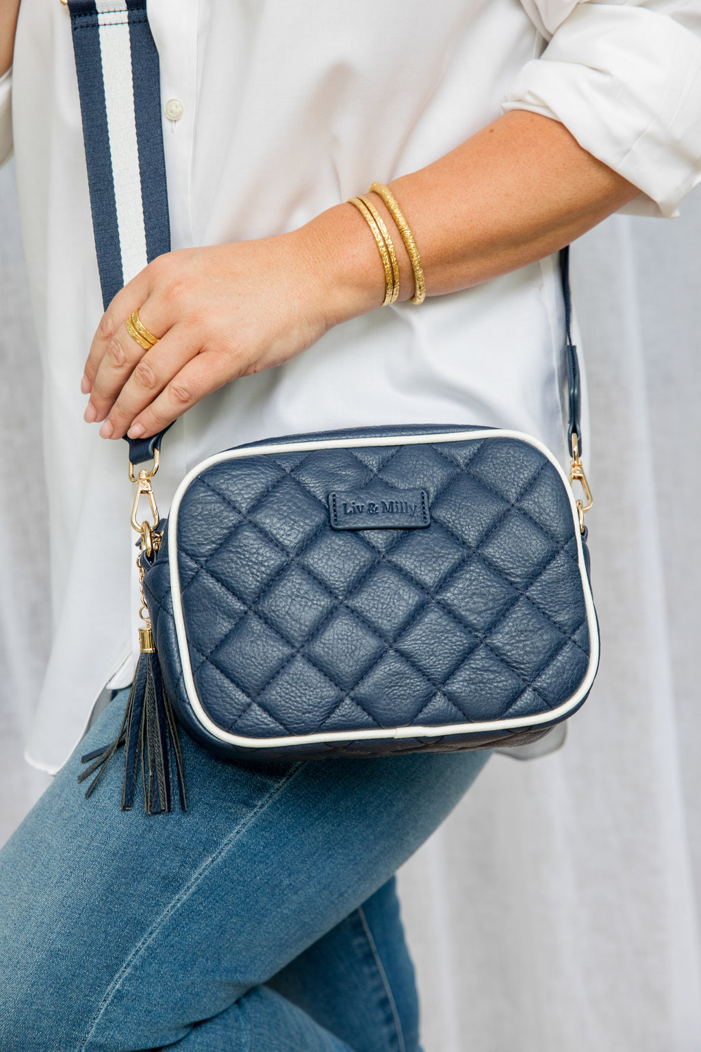 Sally -  Quilted Navy/White