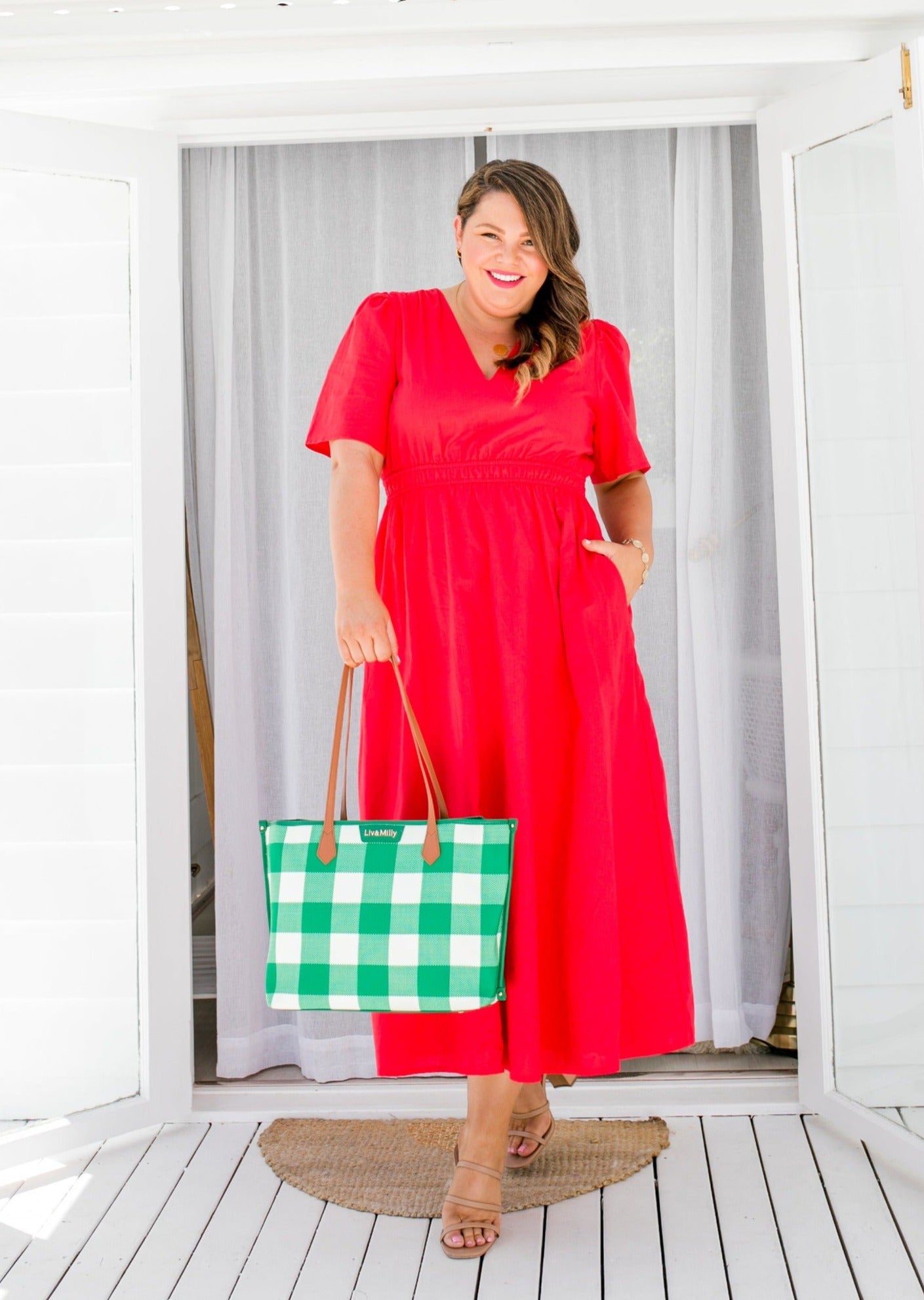 Capri - Green & White Gingham Tote