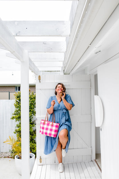 Capri - Pink & White Gingham Tote