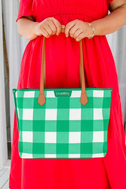 Capri - Green & White Gingham Tote