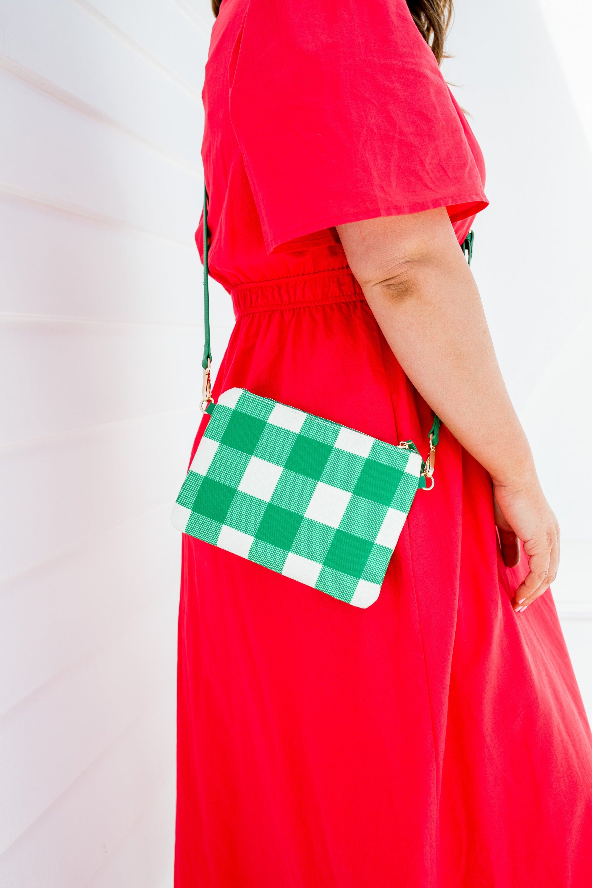 Capri - Green & White Gingham Crossbody (Small)