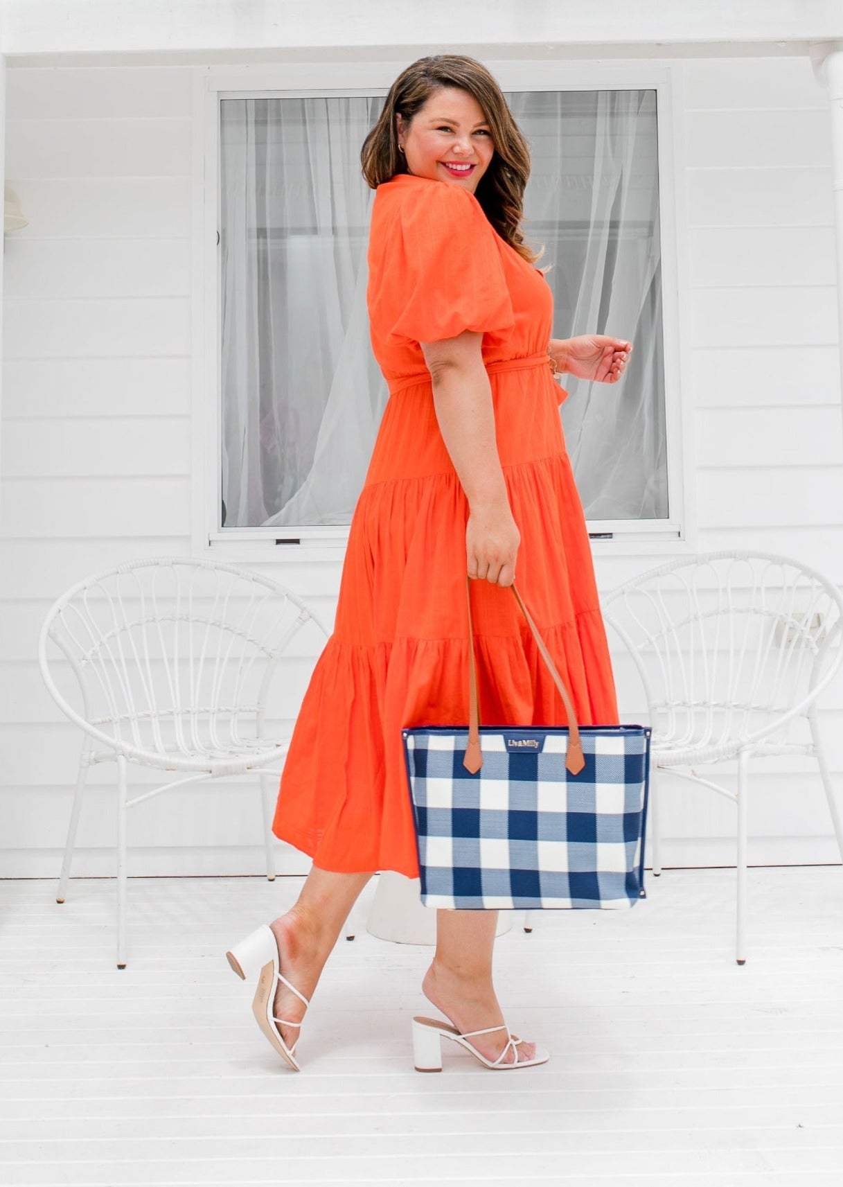 Capri - Navy & White Gingham Tote